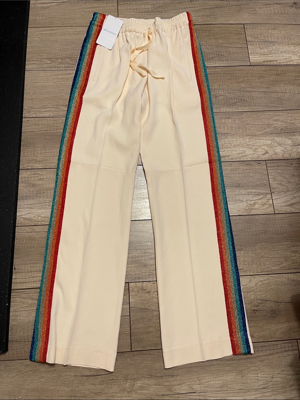 NWT Zadig&Voltaire vanilla rainbow side stripe pants